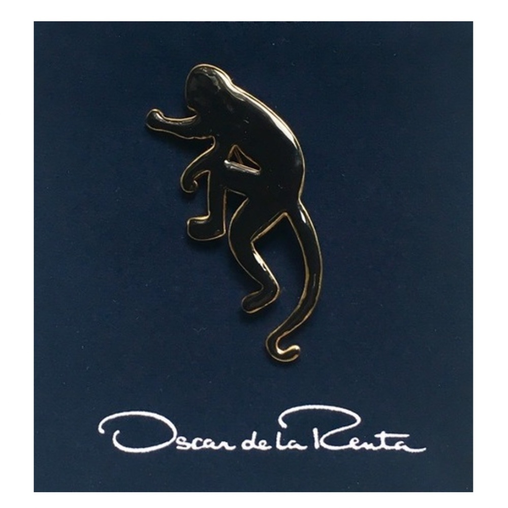 Oscar de la Renta Black Enamel Monkey Pin Brooch